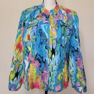 Joni B XL Jacket Blazer Colorful Zip Front Pockets Long Sleeve Lined